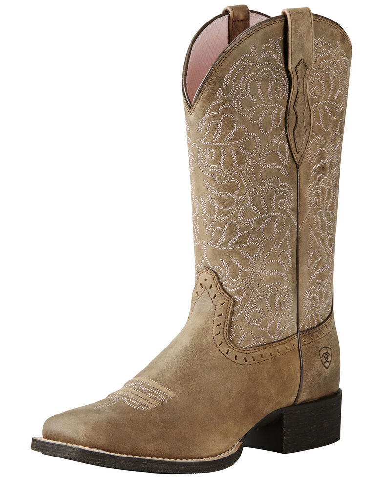 Ariat Women's Rich Brown Round Up Remuda Cowgirl Boots - Square Toe , Sand, hi-res