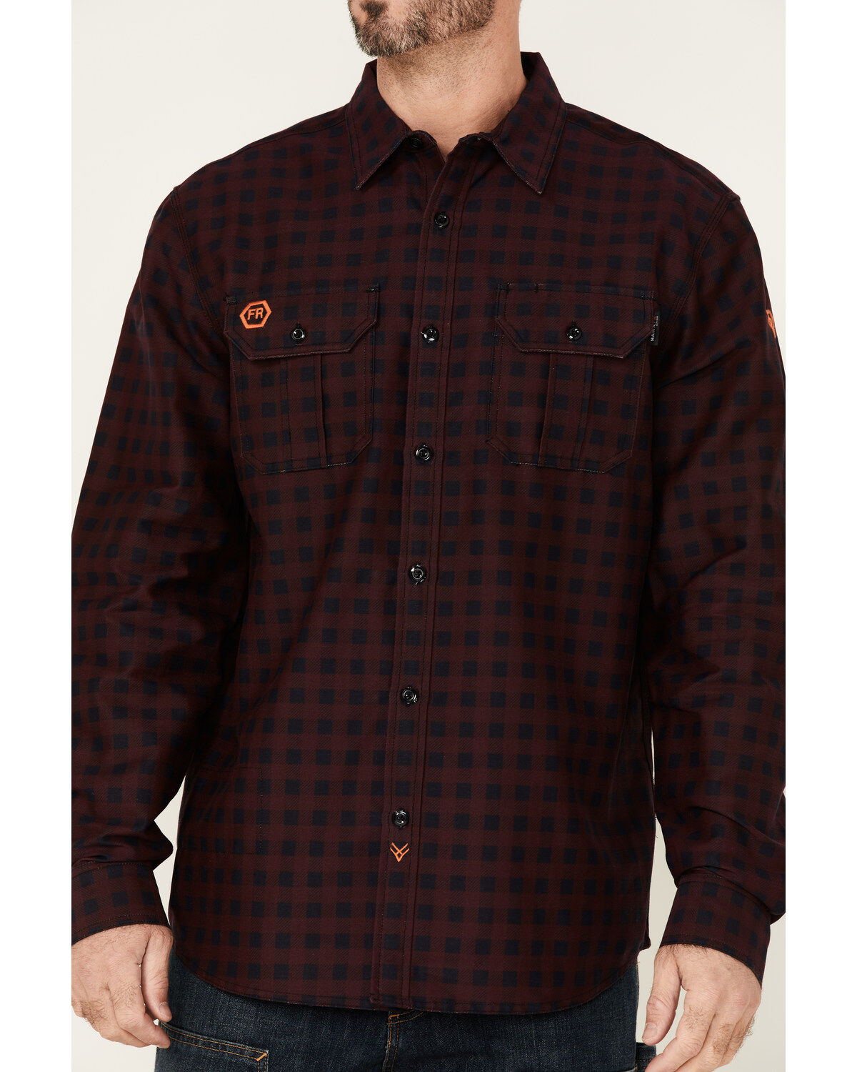 Image #3 - Hawx Men's FR Check Plaid Print Long Sleeve Button-Down Work Shirt, Wine, hi-res