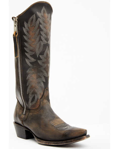 Idyllwind Women's Latigo Side Zip Distressed Tall Western Boot - Snip Toe, Brown, hi-res