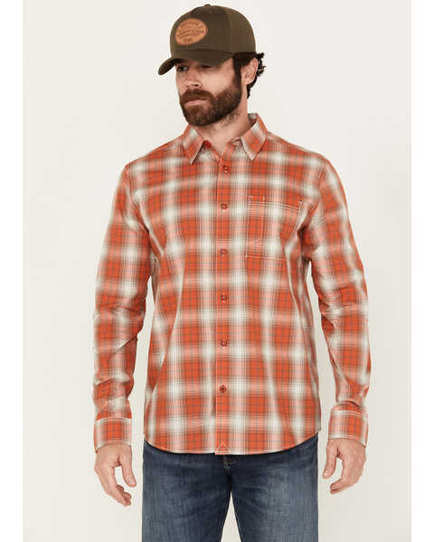 Brothers & Sons Men's Houston Plaid Print Long Sleeve Button-Down Western Shirt, Orange, hi-res