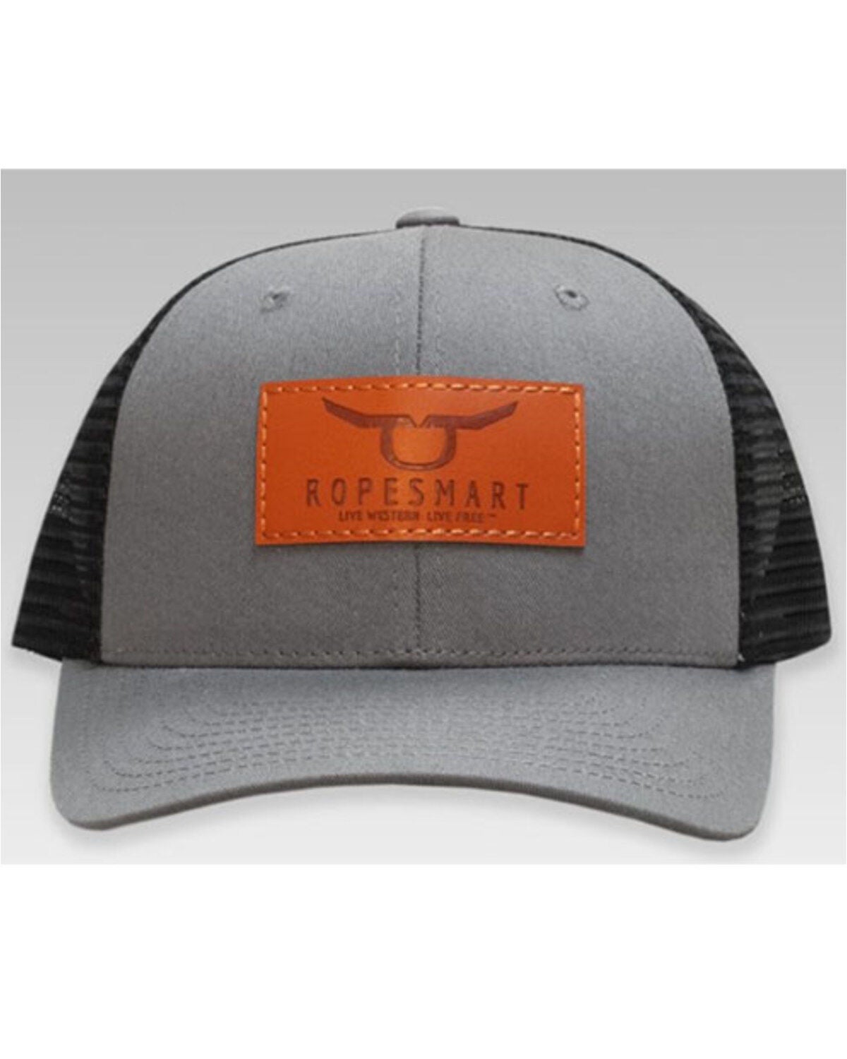 Image #2 - RopeSmart Men's Leather Solo Steerhead Patch Mesh-Back Ball Cap, Grey, hi-res
