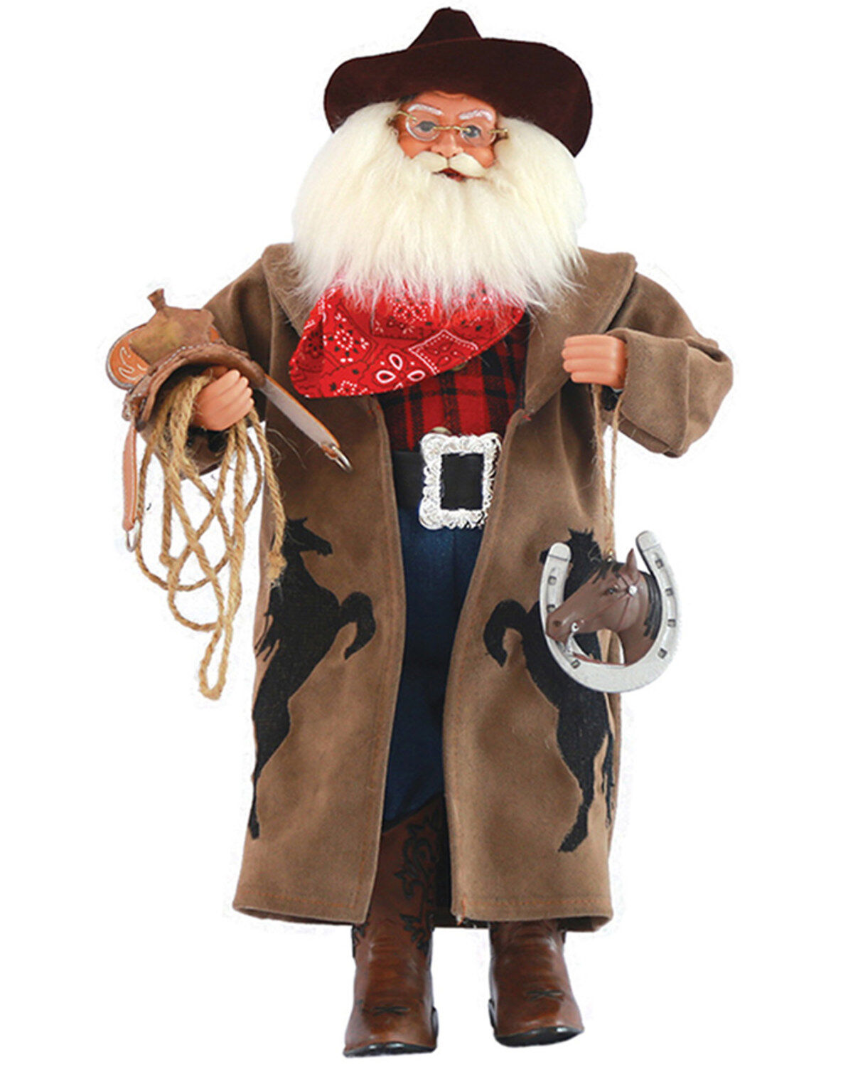 Image #1 - Santa's Workshop 18" Horseshoe Cowboy Santa Claus, Brown, hi-res