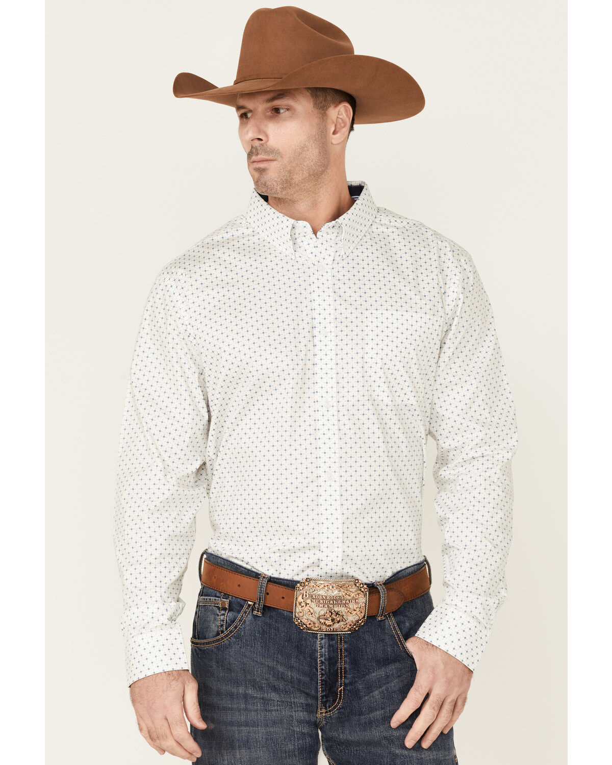 Image #1 - Cody James Core Men's Old Soul Mini Geo Print Long Sleeve Button-Down Western Shirt, White, hi-res