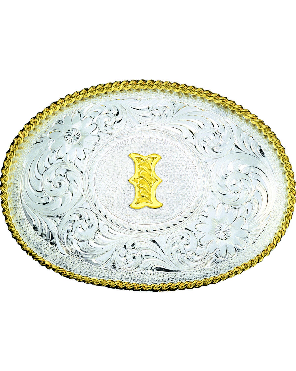 Montana Silversmiths Engraved Initial I Western Belt Buckle, Multi, hi-res