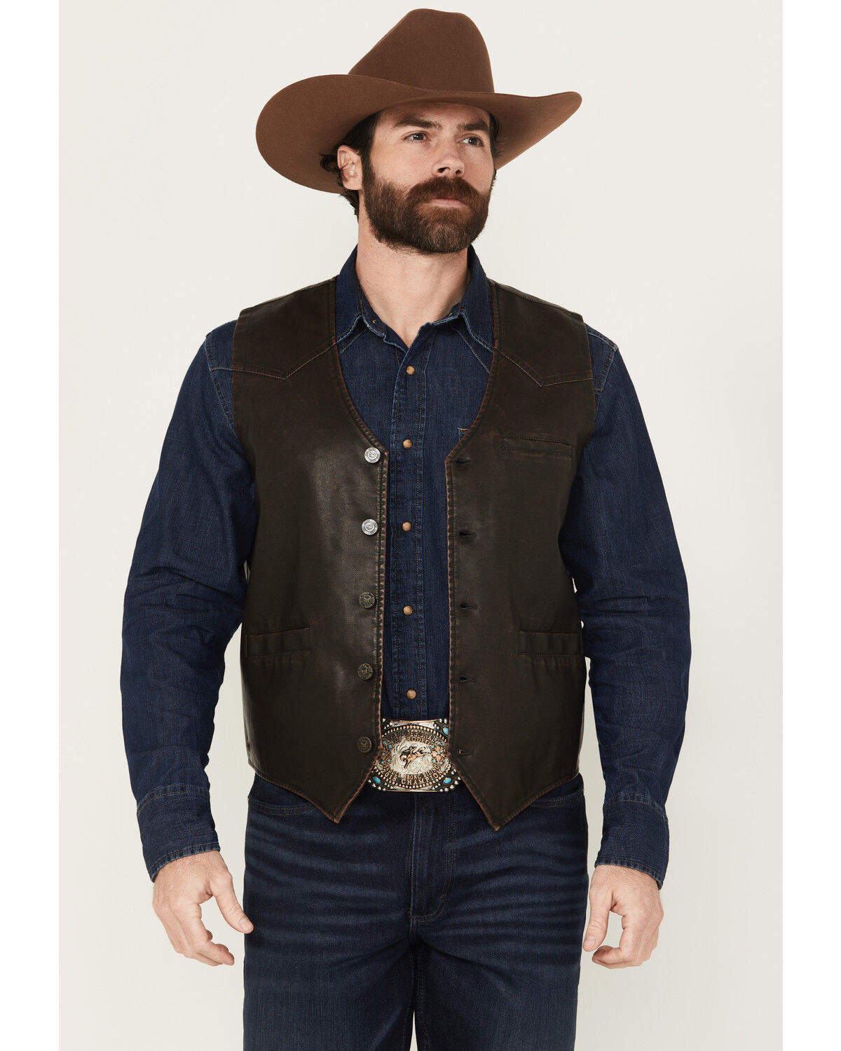 Image #1 - Cody James Men's Durango Button-Down Faux Leather Vest, Brown, hi-res