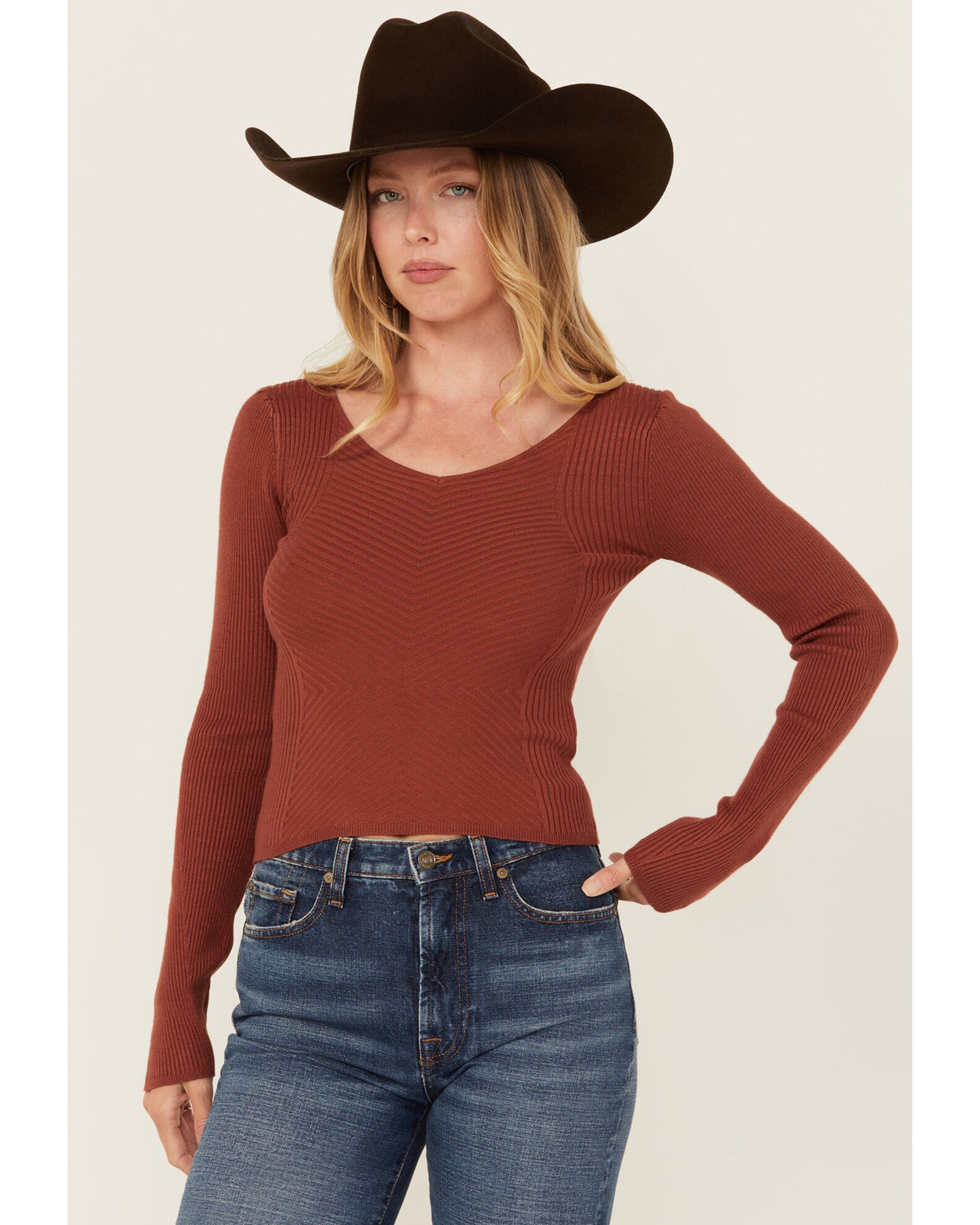 Shyanne Women's Ribbed Long Sleeve Sweater, Mauve