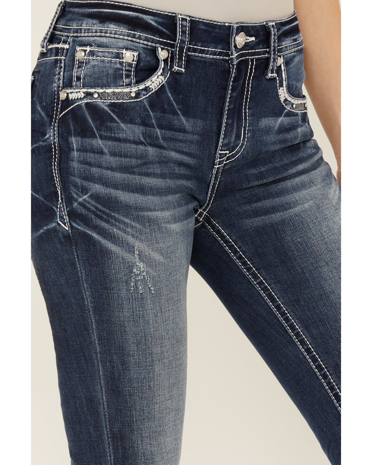 Image #4 - Grace in LA Women's Medium Wash Mid Rise Geo Pocket Stretch Bootcut Jeans, , hi-res