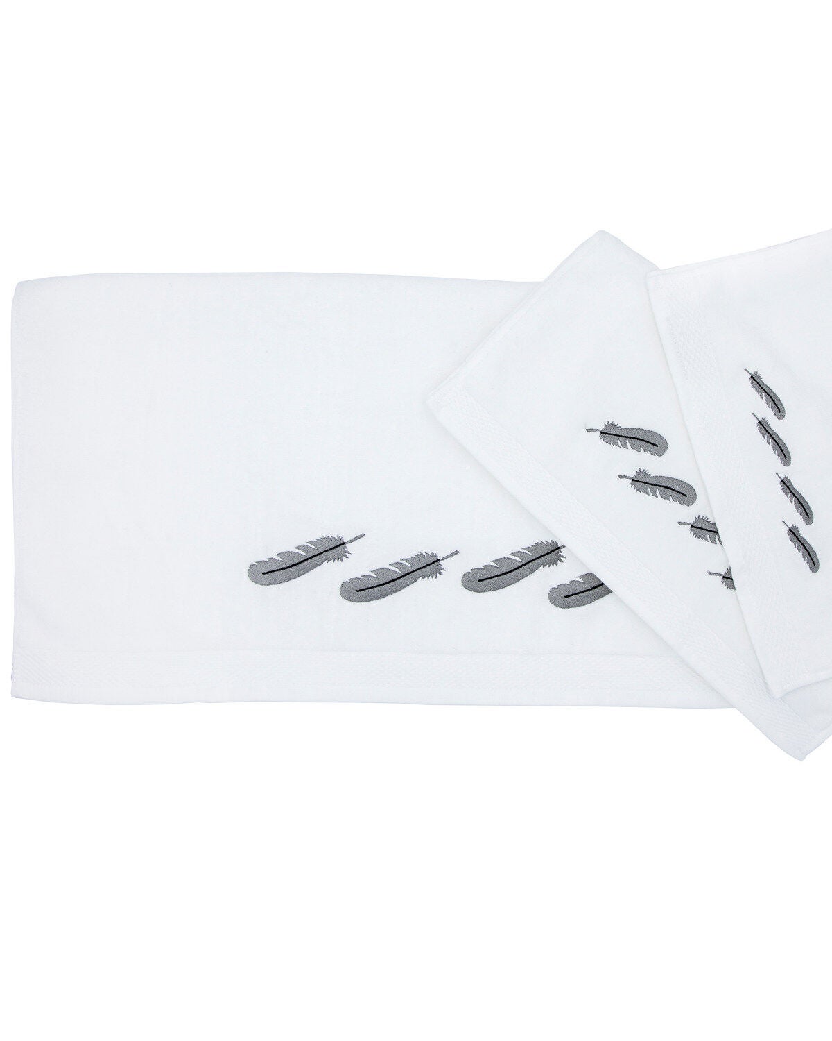 HiEnd Accents Feather Embroidered Towel Set - 3 Piece, Multi, hi-res