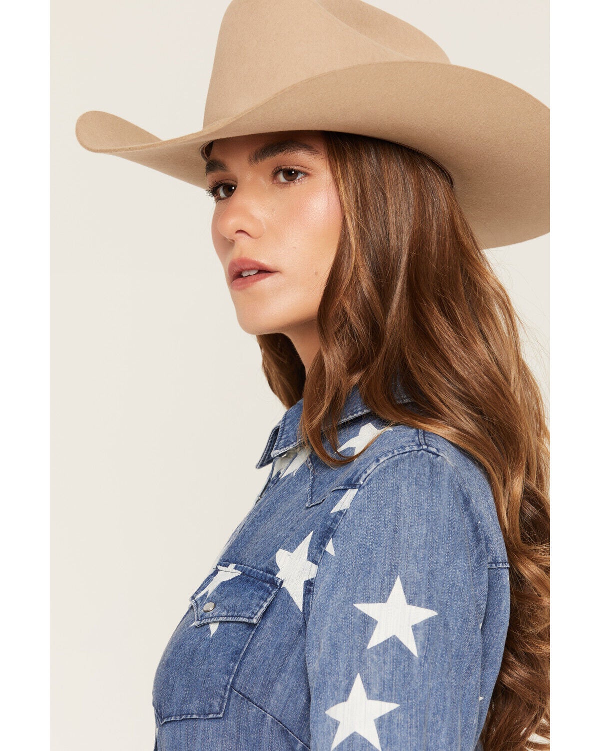 Image #2 - Shyanne Women's The Stars Long Sleeve Snap Denim Shirt, Light Wash, hi-res