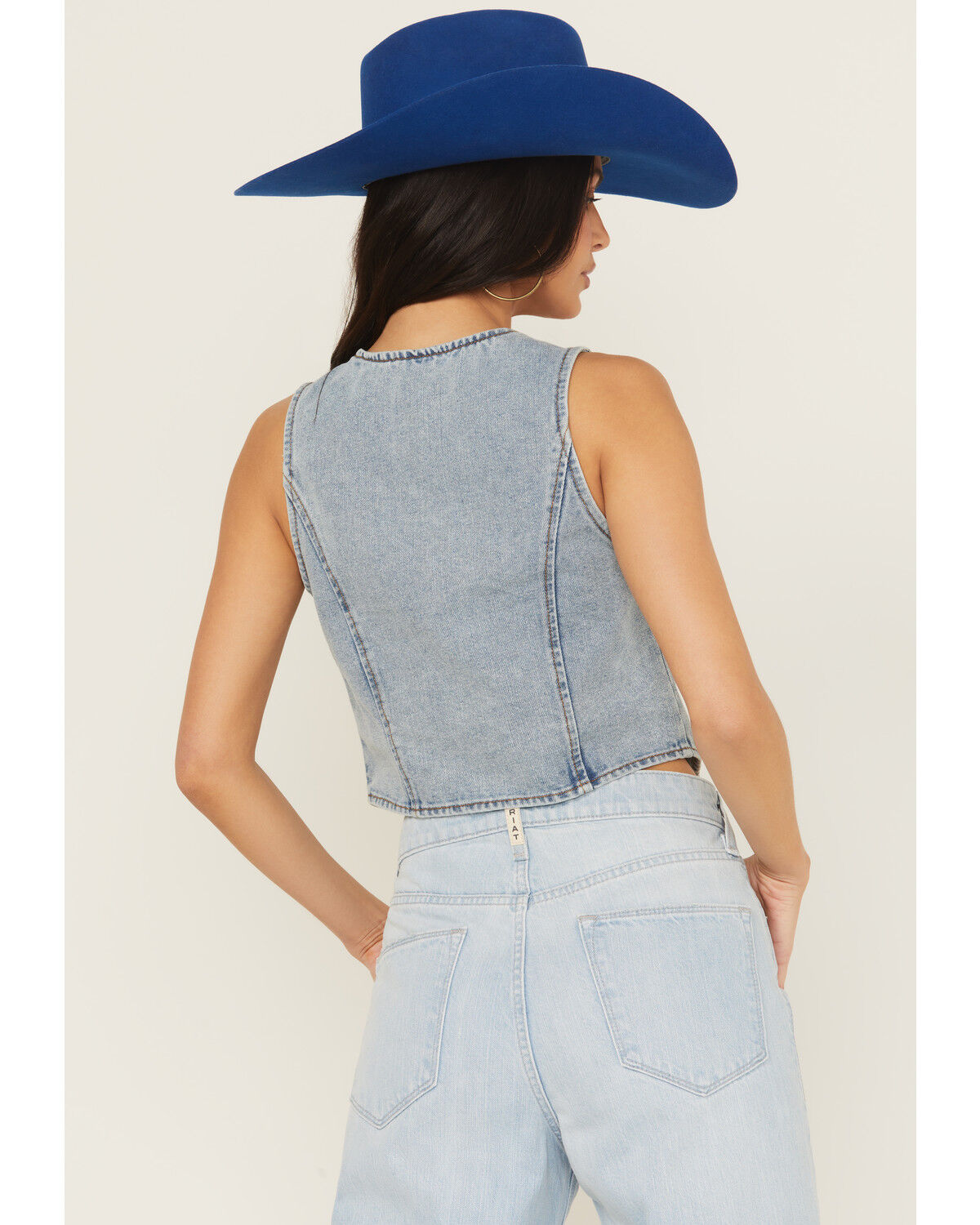 Image #4 - 26 International Women's Light Wash Tie-Front Denim Vest, Medium Wash, hi-res