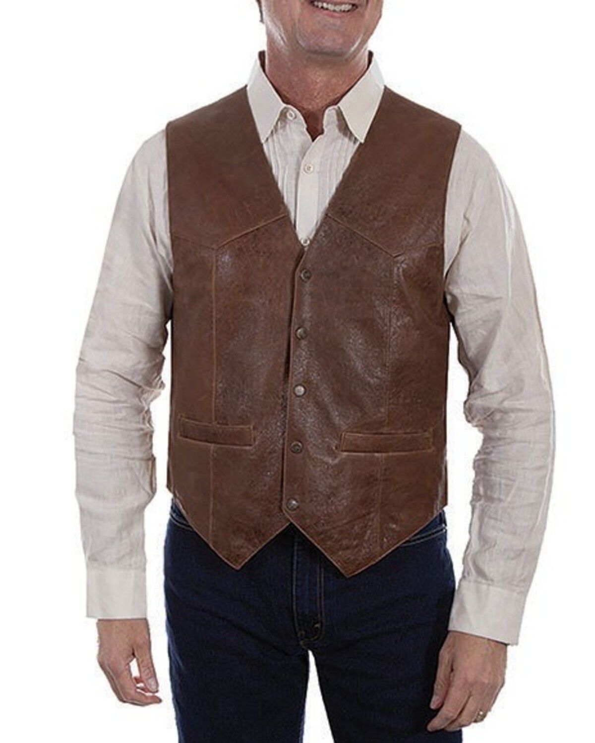 Scully Men's Leather Vest, Brown, hi-res