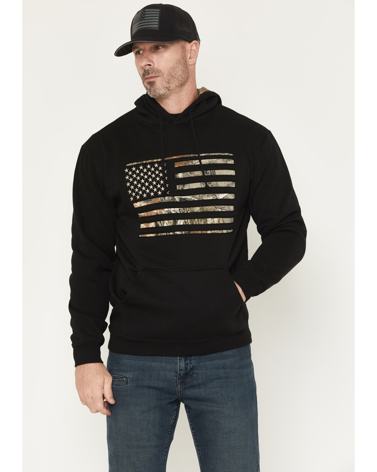 Image #1 - Buckwear Men's Camo Spartan Patriot Hooded Sweatshirt, Black, hi-res