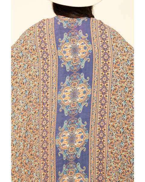 Image #5 - Angie Women's Blue Floral Border Print Crinkle Kimono , , hi-res