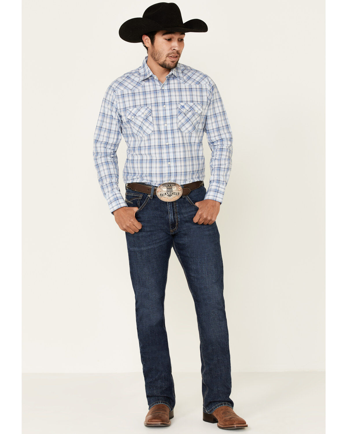 Image #2 - Wrangler Retro Men's Small Plaid Long Sleeve Western Shirt, Blue, hi-res