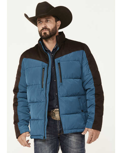 Image #1 - RANK 45® Men's Color Block Puffer Jacket, Medium Blue, hi-res