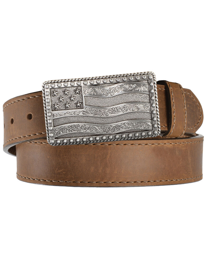 Justin Men's Flying High Leather Belt with Flag Buckle Boot Barn