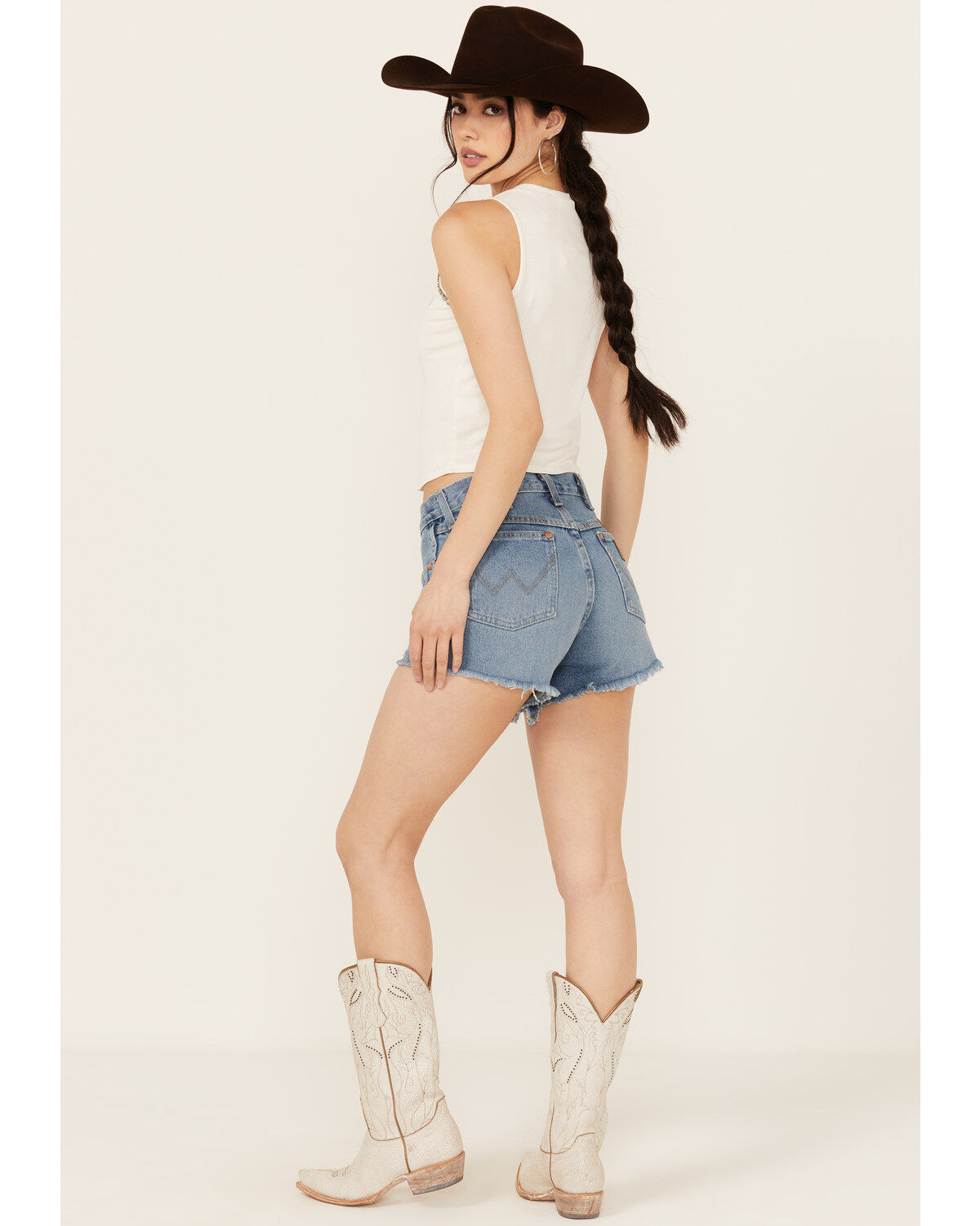 Product Name:  Wrangler Women's Off Shore Medium Wash High Rise Reworked Cut Off Denim Shorts