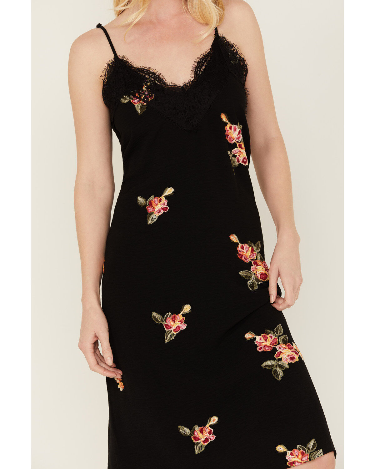 Image #3 - Wild Moss Women's Embroidered Slip Midi Dress, Black, hi-res