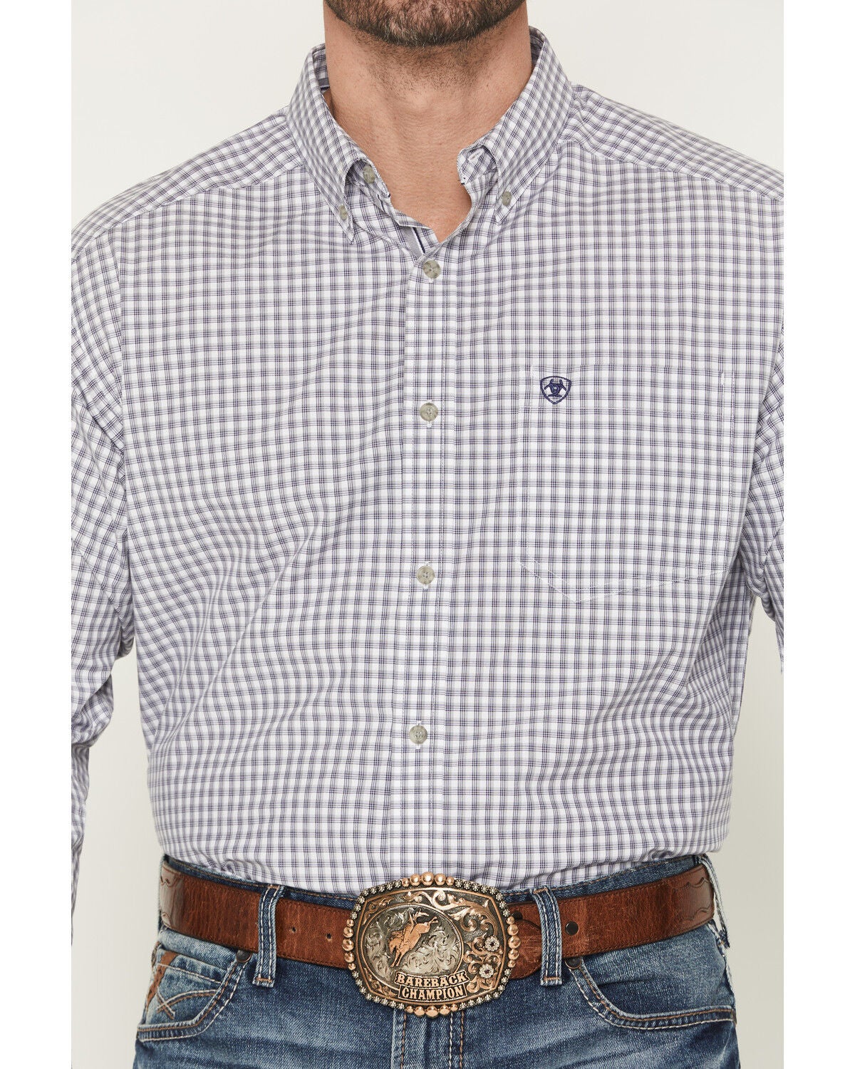 Image #3 - Ariat Men's Pro Series Blaire Plaid Print Long Sleeve Button-Down Western Shirt - Tall, Grey, hi-res