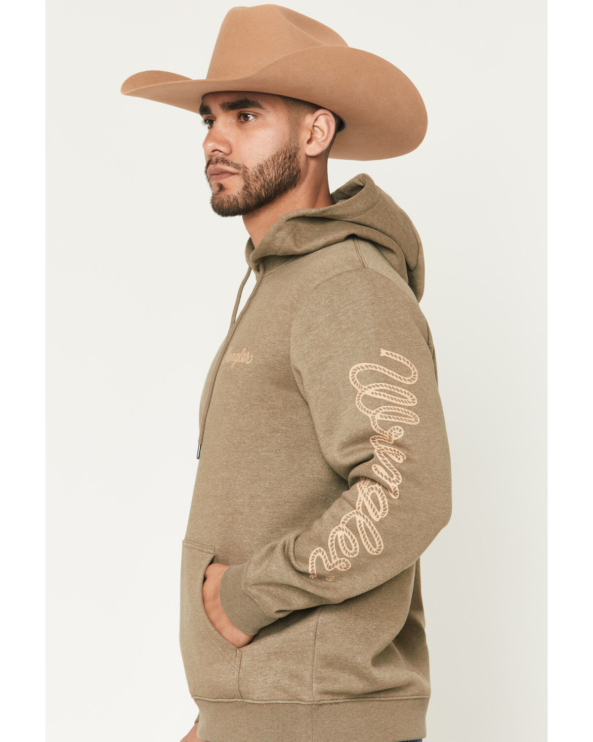 Image #2 - Wrangler Men's Logo Graphic Hooded Sweatshirt, Olive, hi-res