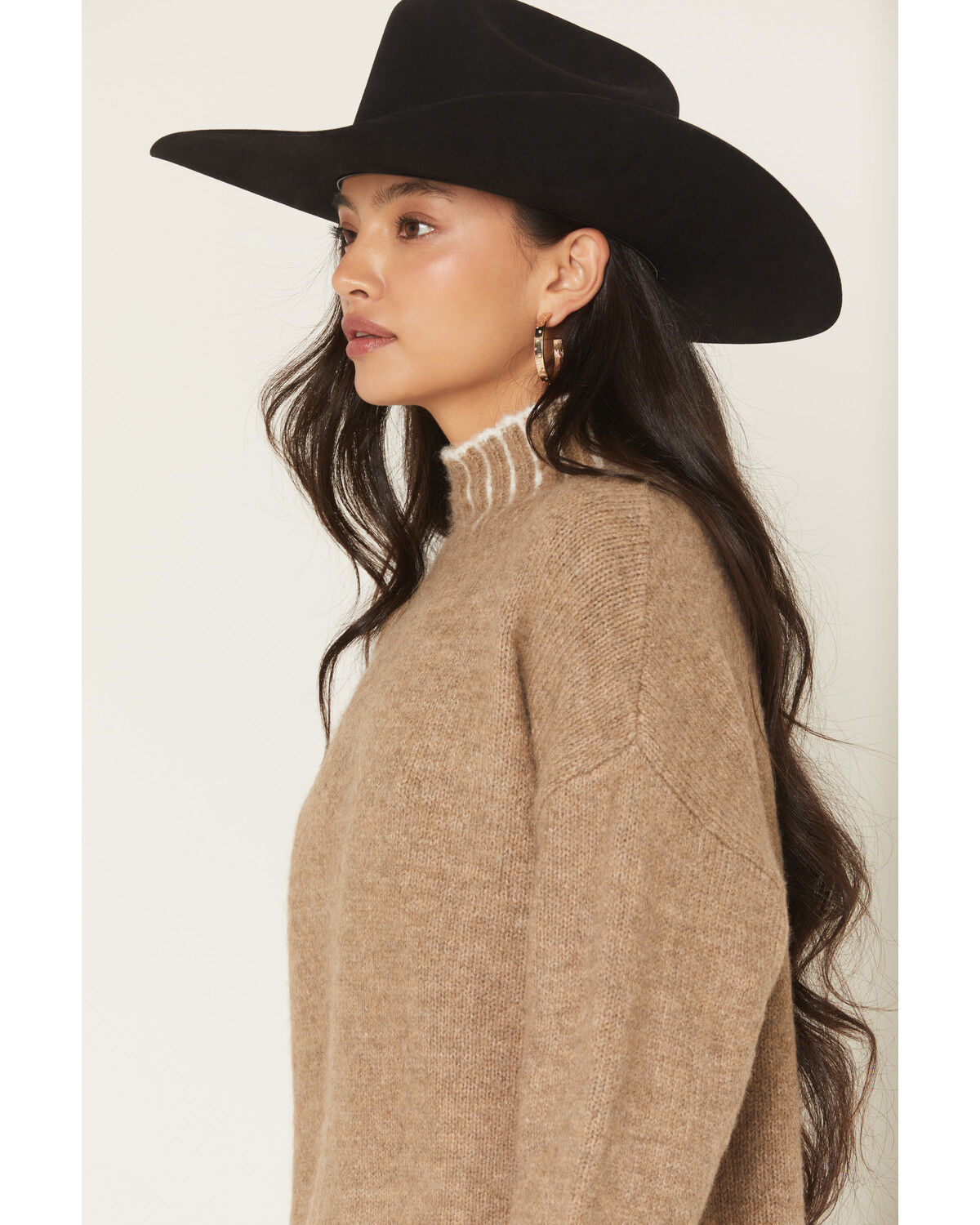Image #2 - Elan Women's Whipstitch Turtleneck Sweater, Camel, hi-res