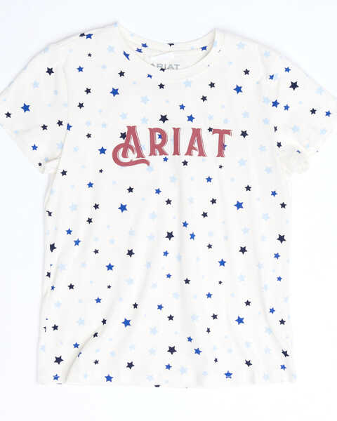 Ariat Girls' R.E.A.L Bespangled Star Print Logo Graphic Short Sleeve Tee, White, hi-res