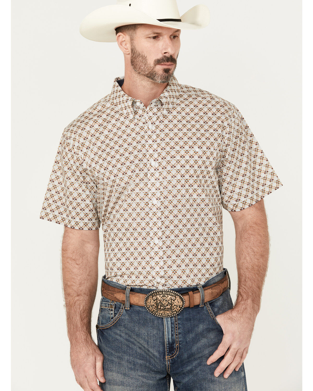 Image #1 - RANK 45® Men's Buckaloo Print Short Sleeve Button-Down Stretch Western Shirt, Multi, hi-res