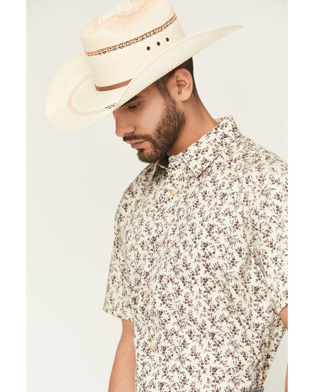 Image #2 - Cody James Men's Columbia Floral Print Short Sleeve Button-Down Stretch Western Shirt, Tan, hi-res