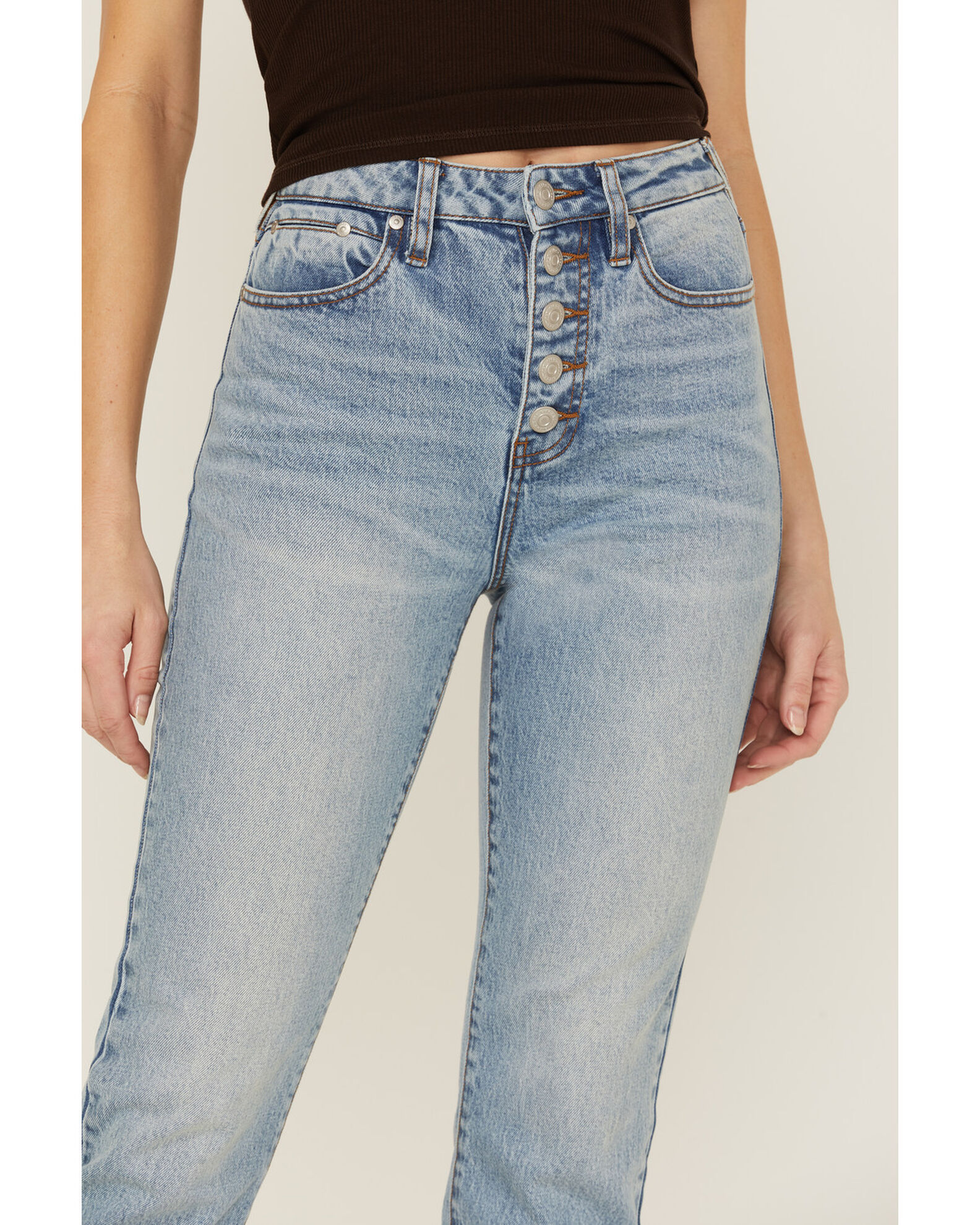 Cleo Wolf Women s Exposed Button Fly Slim Straight Denim Jeans Boot Barn