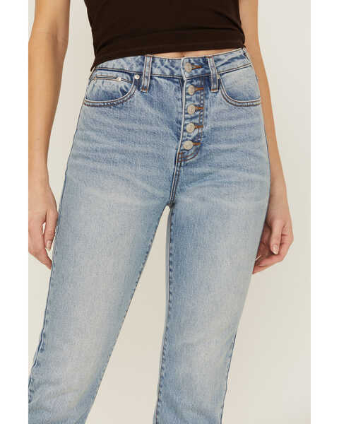 Cleo + Wolf Women's Exposed Button Fly Slim Straight Denim Jeans, Medium Wash, hi-res