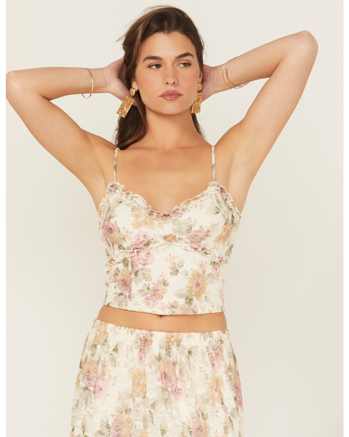 Product Name:  Originality Women's Floral Print Lace Sleeveless Cropped Tank Top