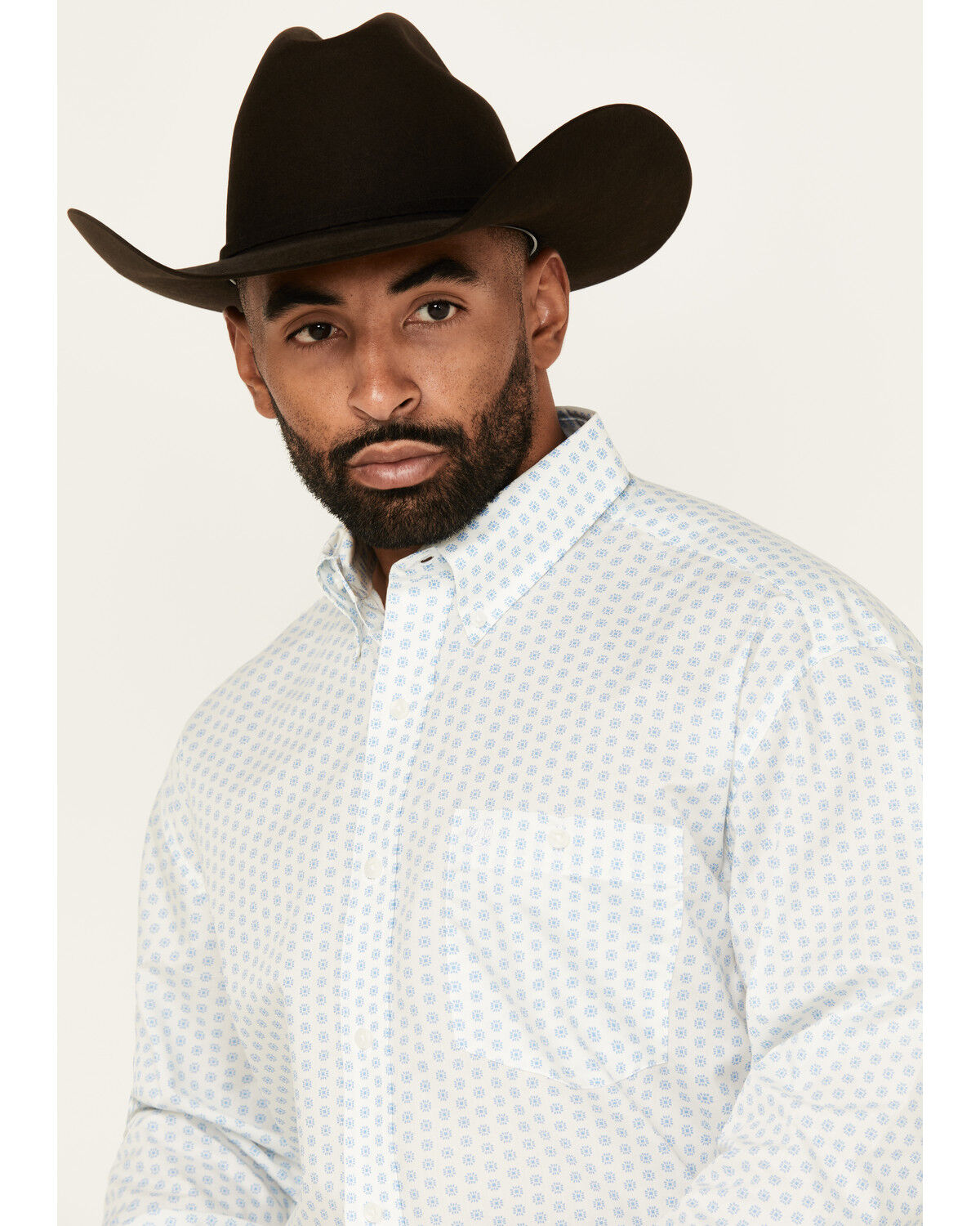 Image #2 - Wrangler Men's Classic Geo Print Long Sleeve Button-Down Stretch Western Shirt, Blue, hi-res