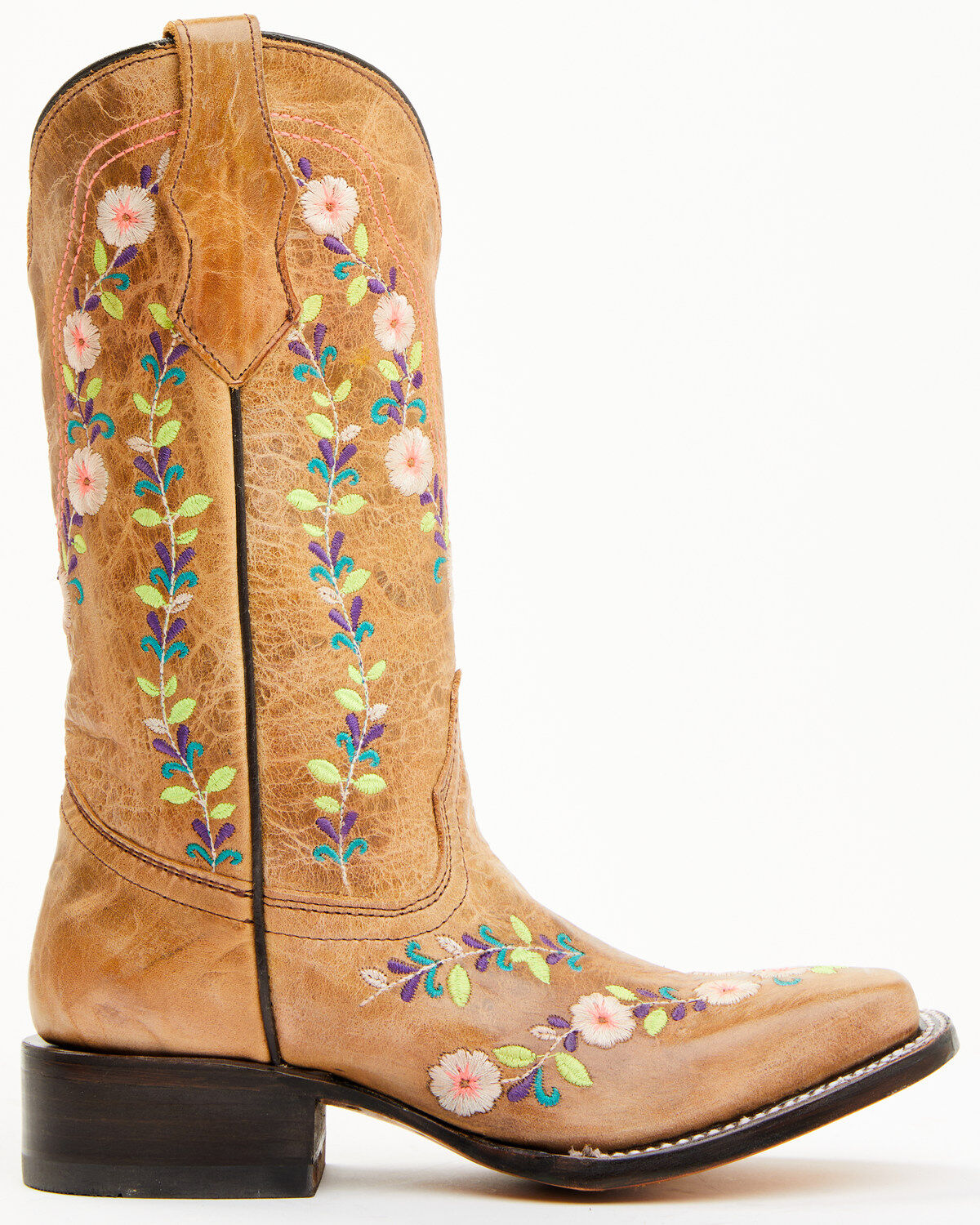 Image #3 - Corral Girls' Floral Embroidered Blacklight Western Boots - Square Toe, Honey, hi-res