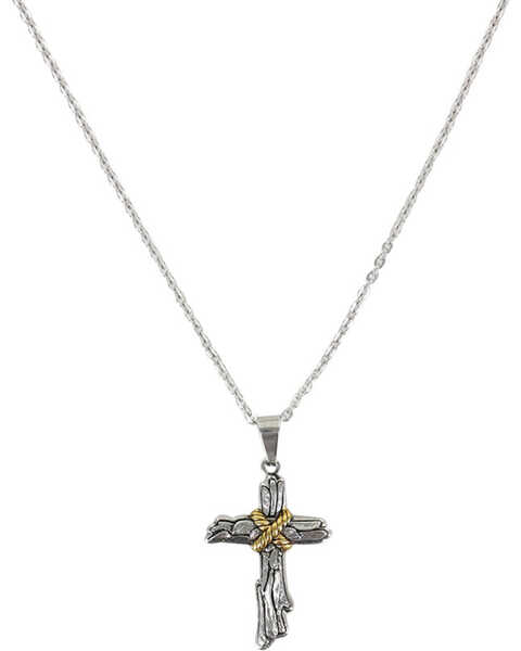 Moonshine Spirit® Roped Wood Cross Necklace, Silver, hi-res