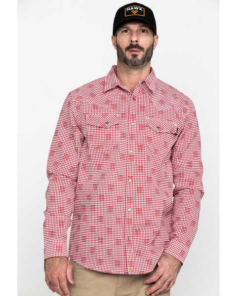 Cody James Men's FR Geo Print Long Sleeve Work Shirt , Red, hi-res
