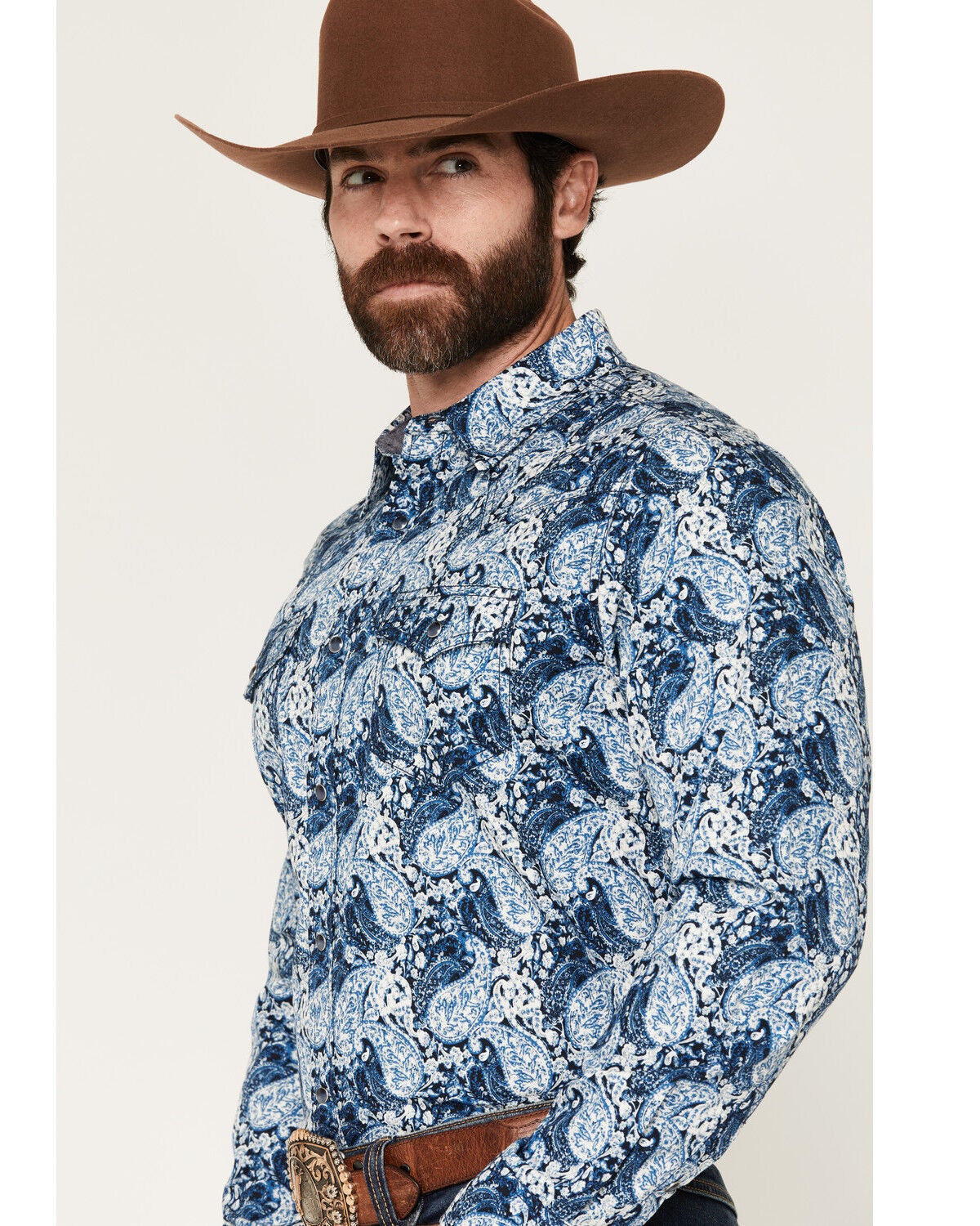 Image #2 - Cody James Men's Escape Route Paisley Print Long Sleeve Snap Western Shirt - Tall, Light Blue, hi-res