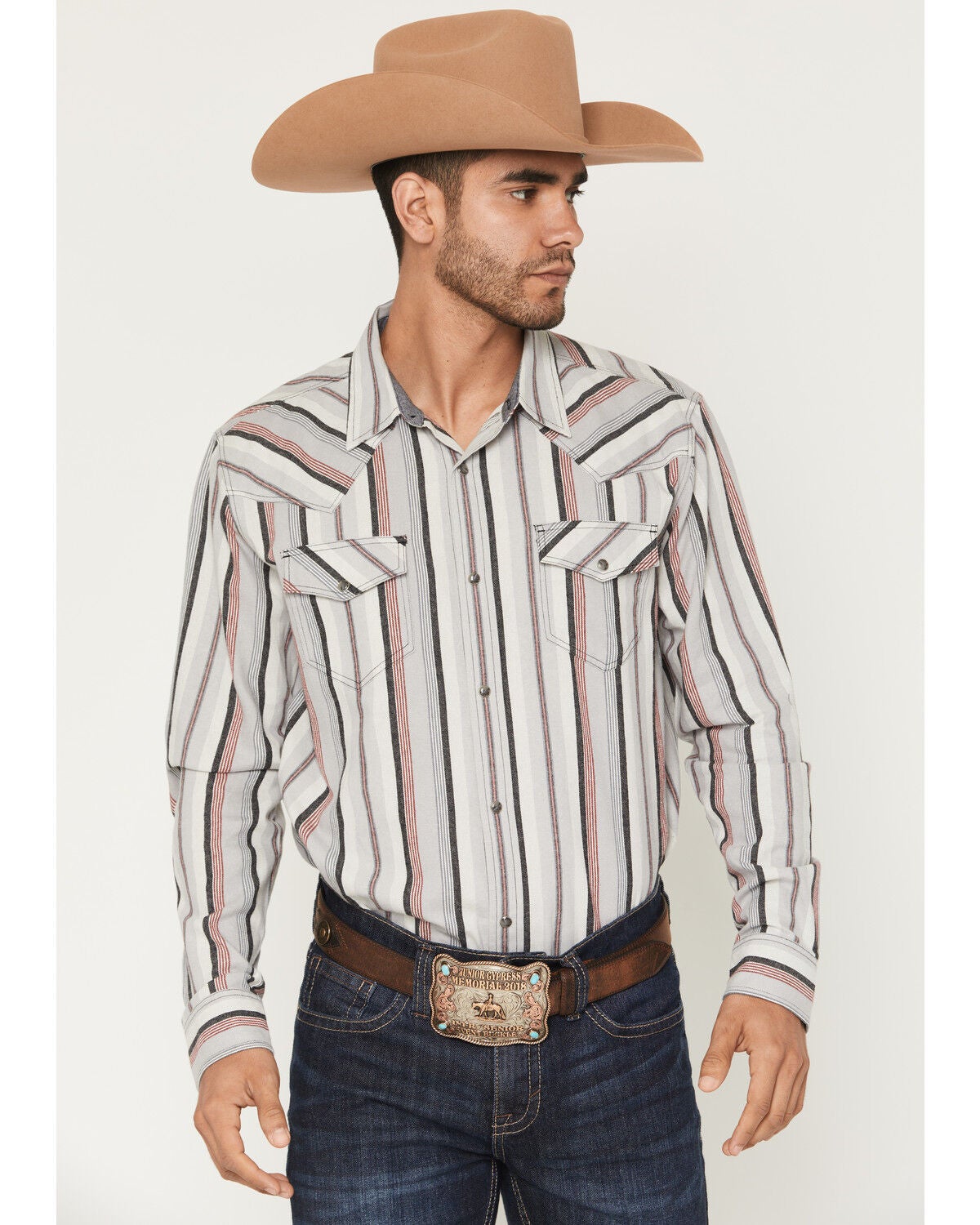 Cody James Men's Saddle Ridge Striped Print Long Sleeve Snap Western Shirt - Big, Grey, hi-res