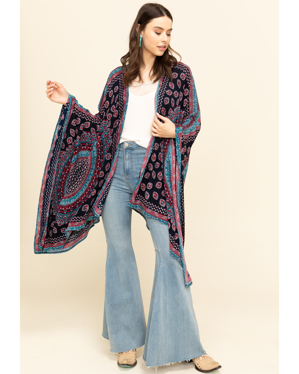 Image #1 - Patrons of Peace Women's Navy Americana Print Kimono, , hi-res