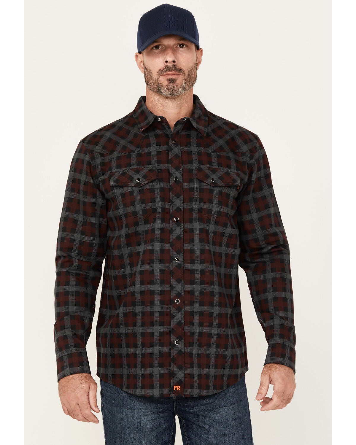 Cody James Men's FR Plaid Print Long Sleeve Snap Western Work Shirt, Black, hi-res