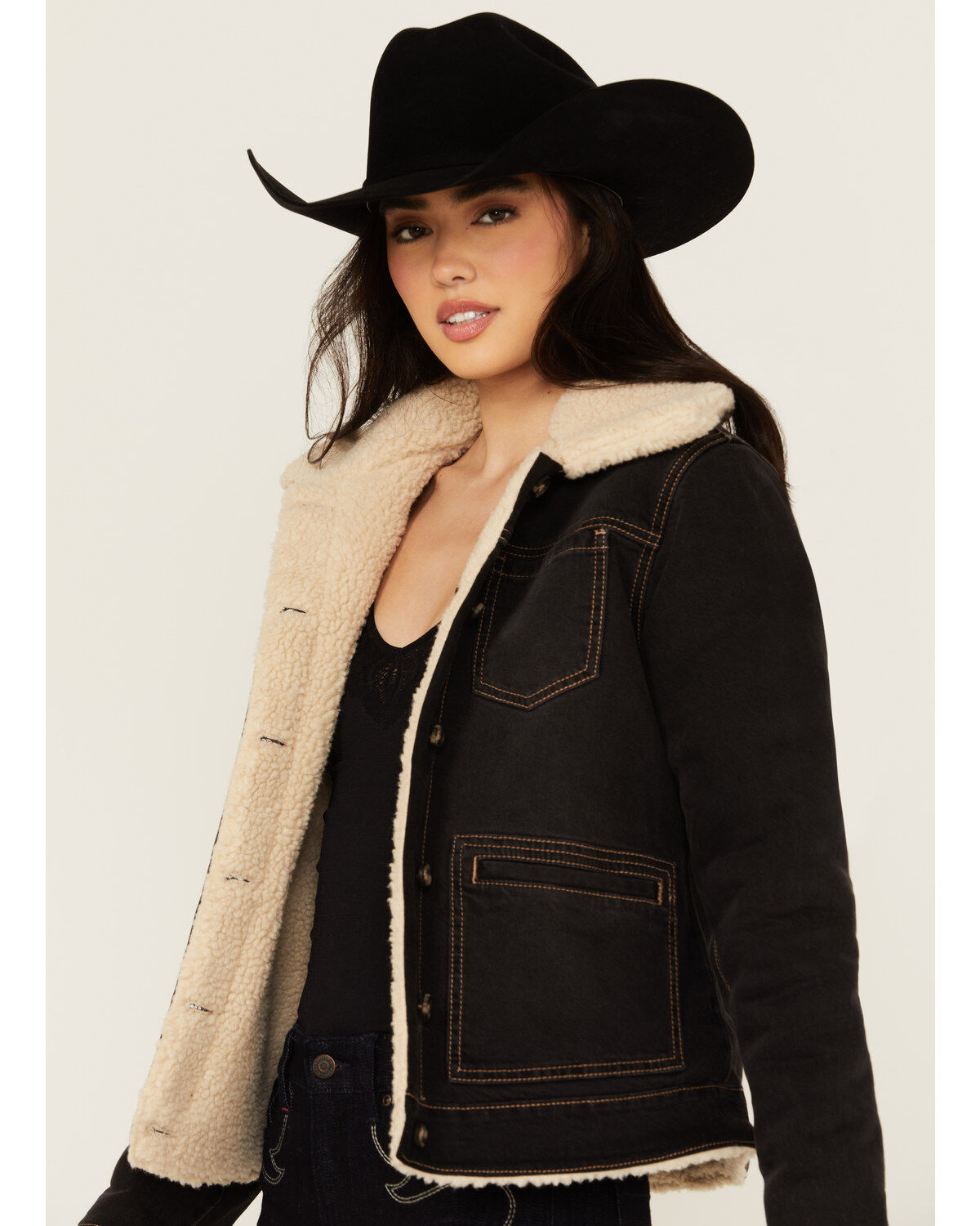 Image #3 - Idyllwind Women's Blackburn Reversible Denim Sherpa Jacket, Black, hi-res