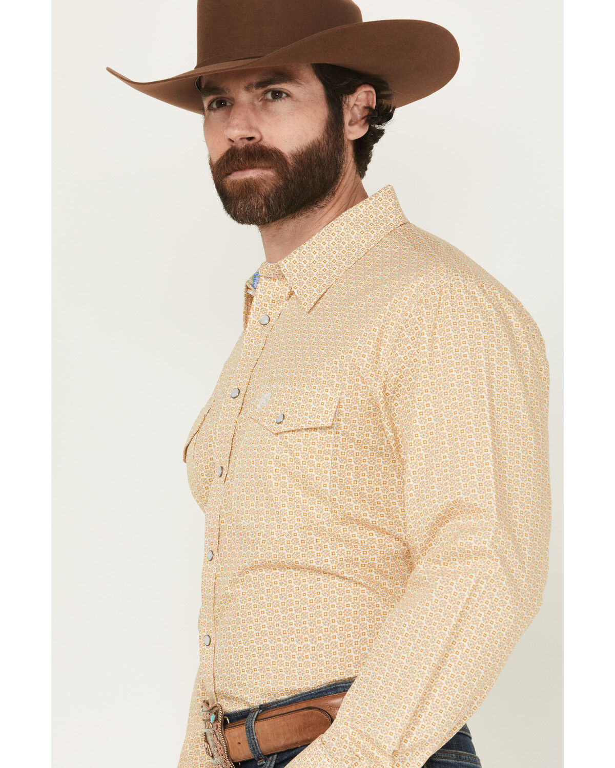 Image #2 - Panhandle Select Men's Geo Print Long Sleeve Snap Western Shirt, Yellow, hi-res