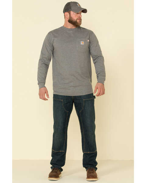 Image #3 - Carhartt Men's Granite M-FR Midweight Signature Logo Long Sleeve Work Shirt - Tall, Grey, hi-res