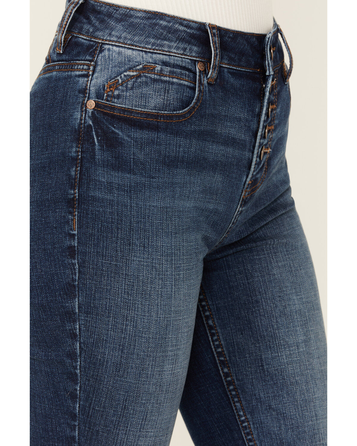 Image #4 - Shyanne Women's Celeste Dark Wash High Rise Seamed Back Stretch Bootcut Jeans, Dark Wash, hi-res