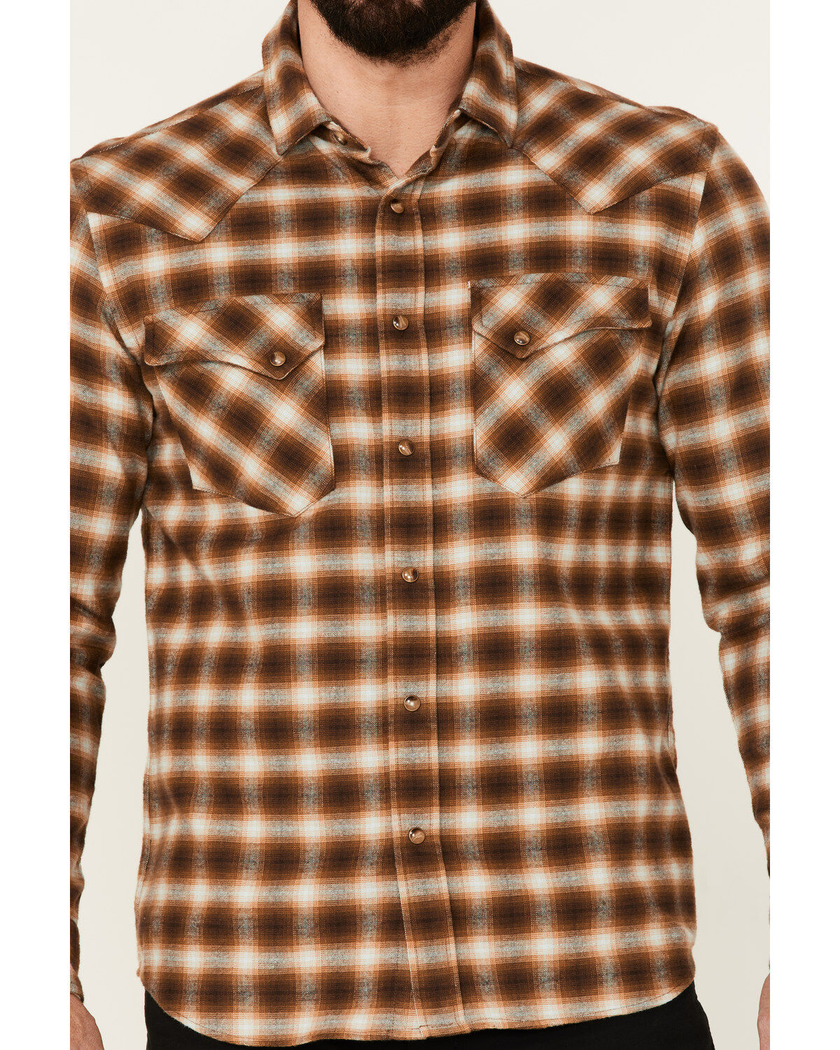 Image #3 - Pendleton Men's Wyatt Small Plaid Long Sleeve Snap Western Shirt, Brown, hi-res
