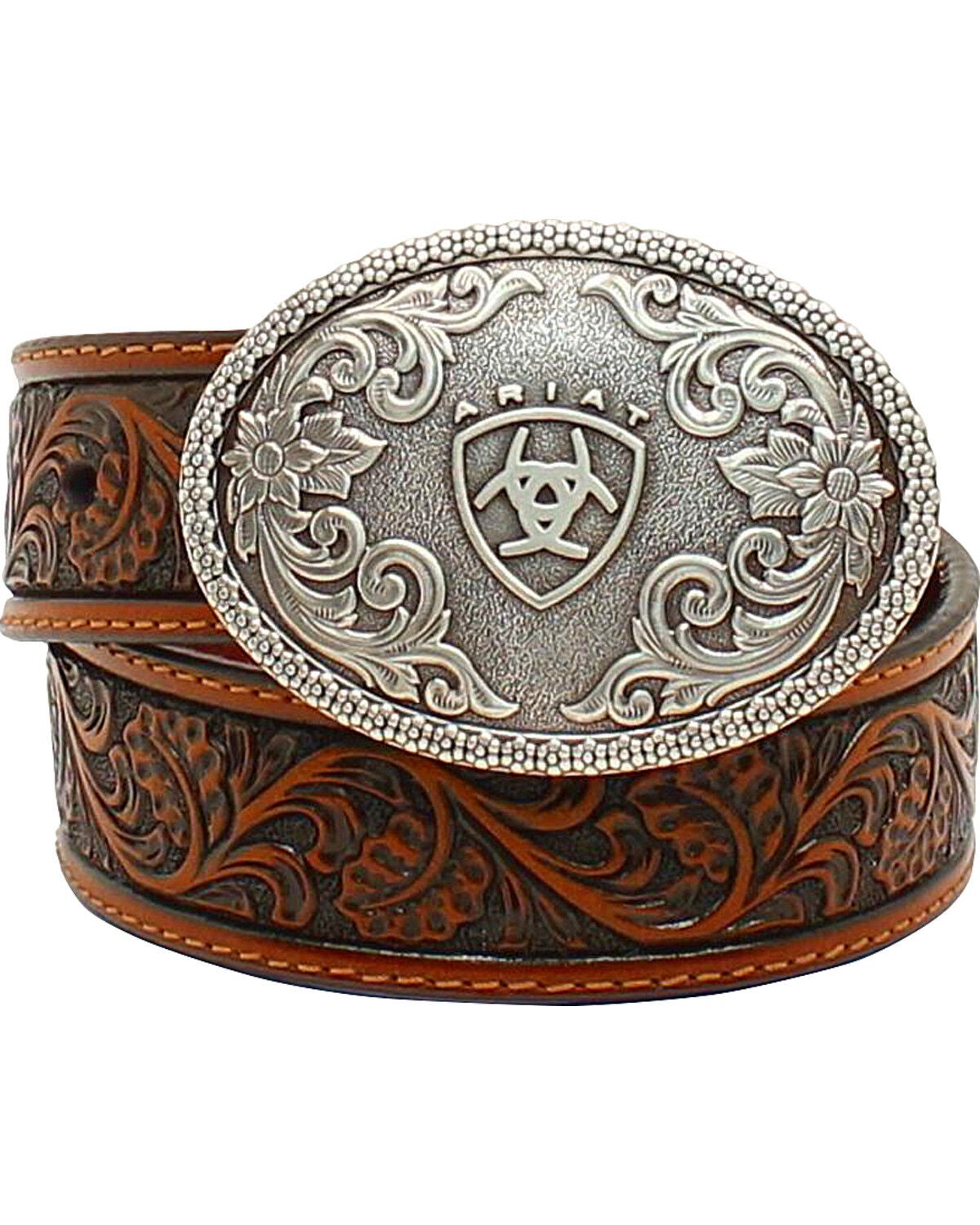 Ariat Boys Range Tooled Belt, Tan, hi-res