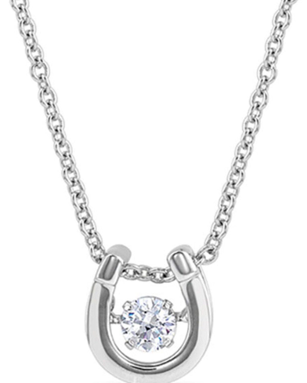 Montana Silversmiths Women's Dancing Birthstone Horseshoe Necklace - April, Silver, hi-res