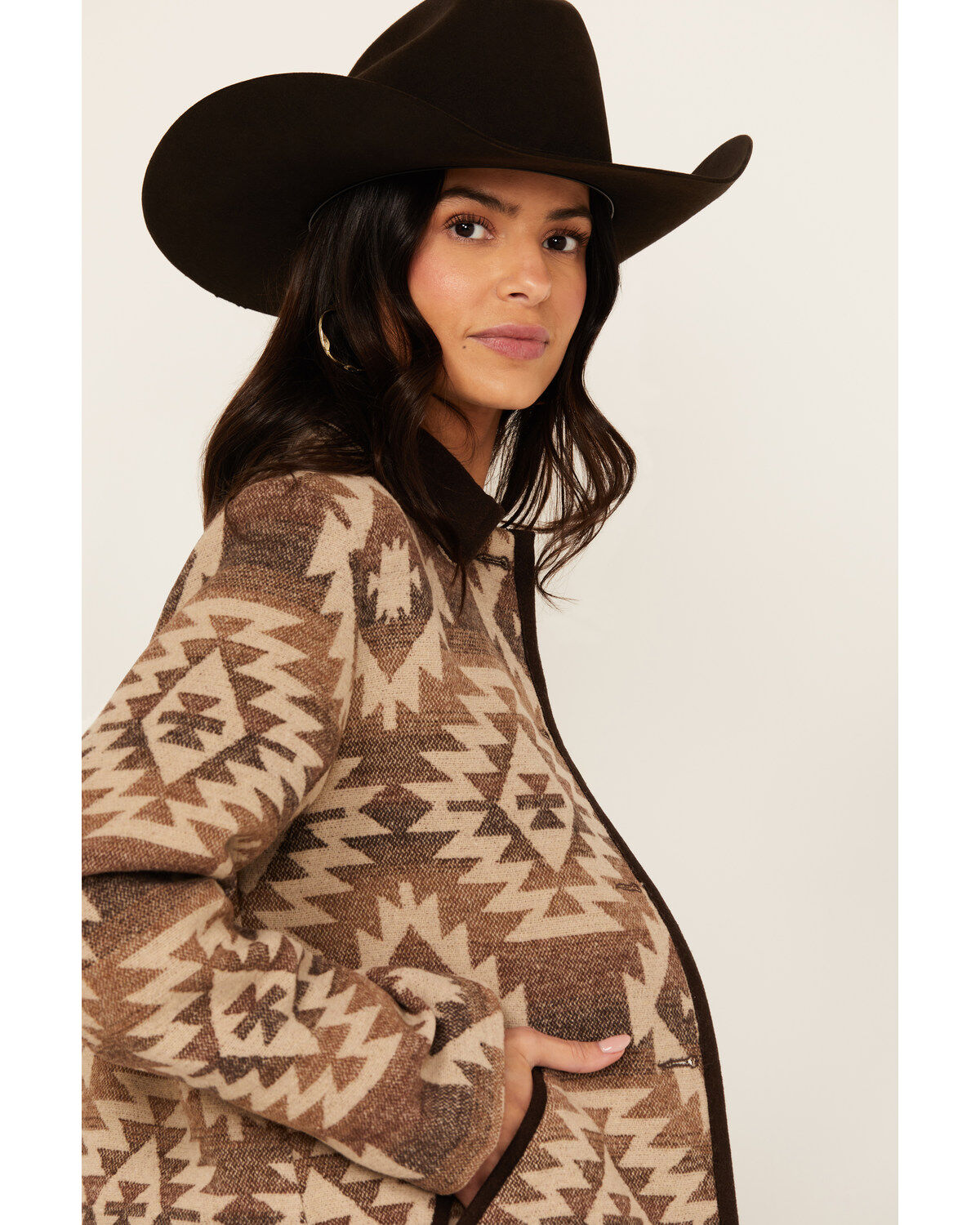 Image #2 - Cripple Creek Women's Southwestern Print Concho Jacket, Brown, hi-res