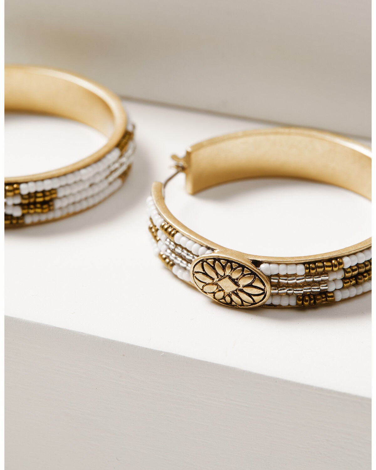 Image #3 - Lainey Wilson Women's Beaded Hoop Earrings, Gold, hi-res