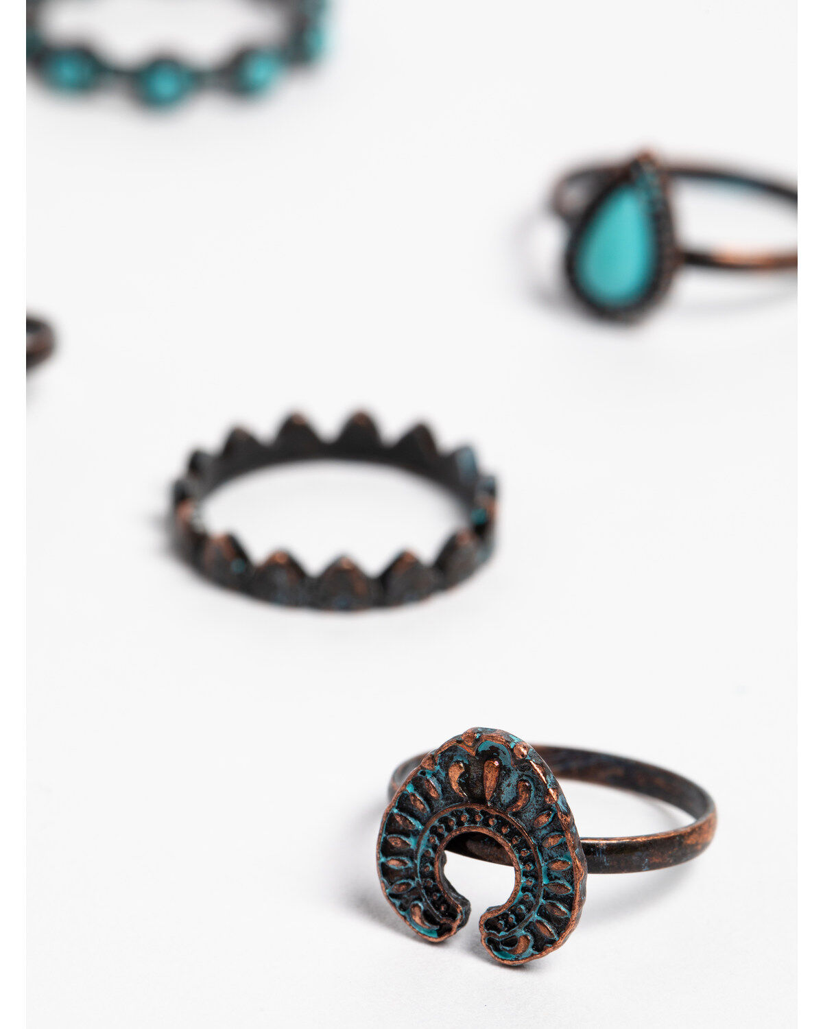 Image #2 - Shyanne Women's Patina Crescent 5 Piece Ring Set, Turquoise, hi-res