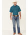 Panhandle Men's Performance Geo Print Short Sleeve Button Down Western Shirt , Turquoise, hi-res